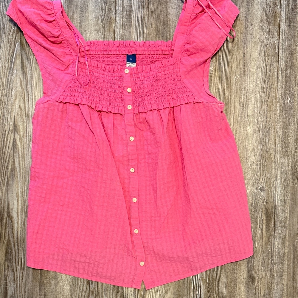 Old Navy Coral Smocked Blouse